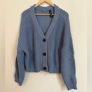 Design Lab Cropped Knit Cardigan Blue Large